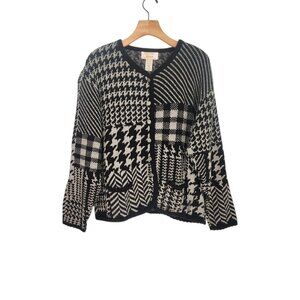 Vintage Tally Ho Cardigan Black Houndstooth Button Front Sweater Womens‎ Medium